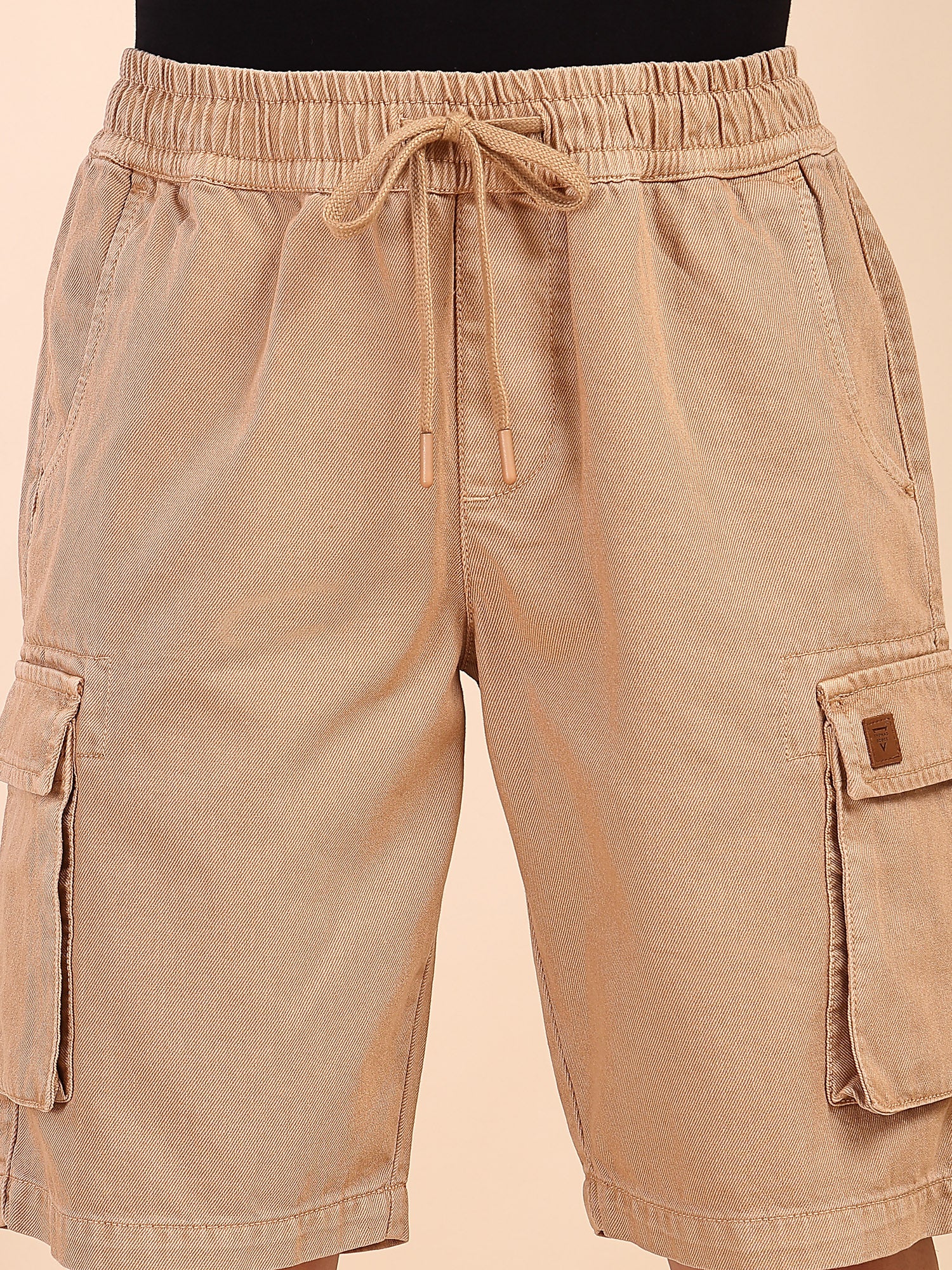 Thomas Scott Men Fawn Mid-Rise Straight Fit Above Knee Cotton Woven Cargo Shorts