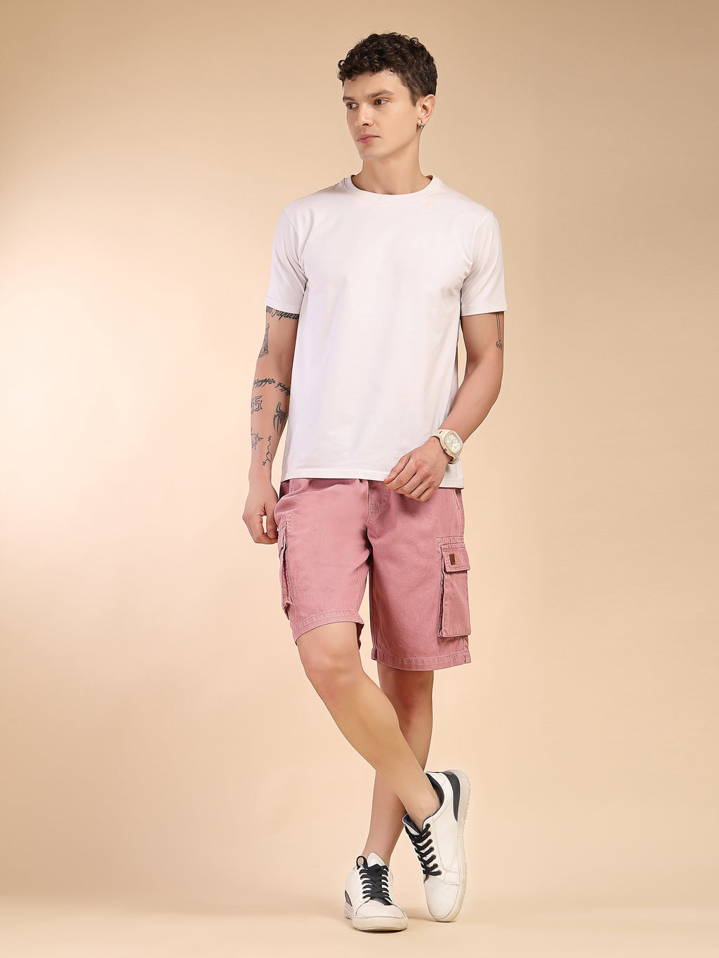Thomas Scott Men Pink Mid-Rise Straight Fit Above Knee Cotton Woven Cargo Shorts