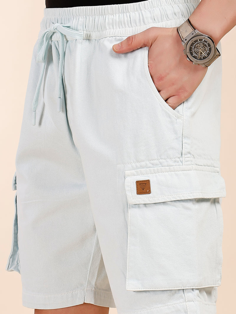 Thomas Scott Men Sky Blue Mid-Rise Straight Fit Above Knee Cotton Woven Cargo Shorts