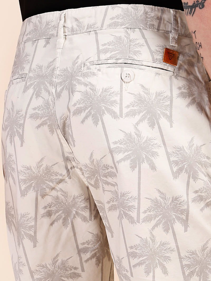 Thomas Scott Men White Mid-Rise Regular Fit Floral Printed Cotton Woven Chinos Shorts