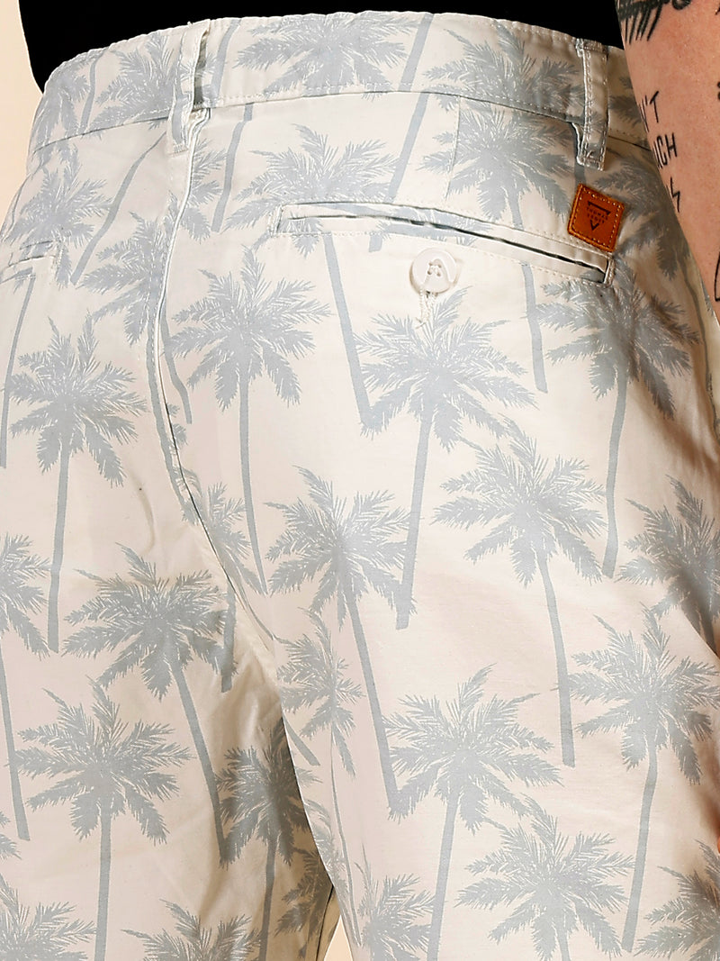 Thomas Scott Men White1 Mid-Rise Regular Fit Floral Printed Cotton Woven Chinos Shorts