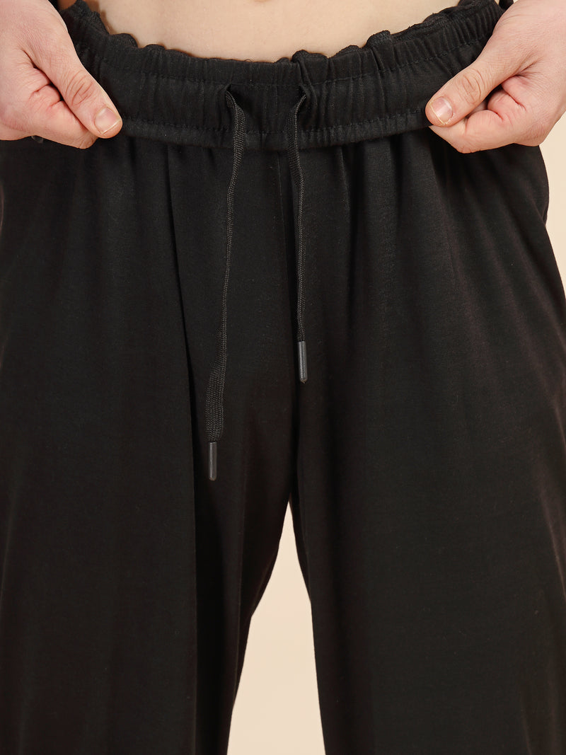 Thomas Scott Men Black Round Neck Relaxed Fit Solid Polyester Co-Ords Set