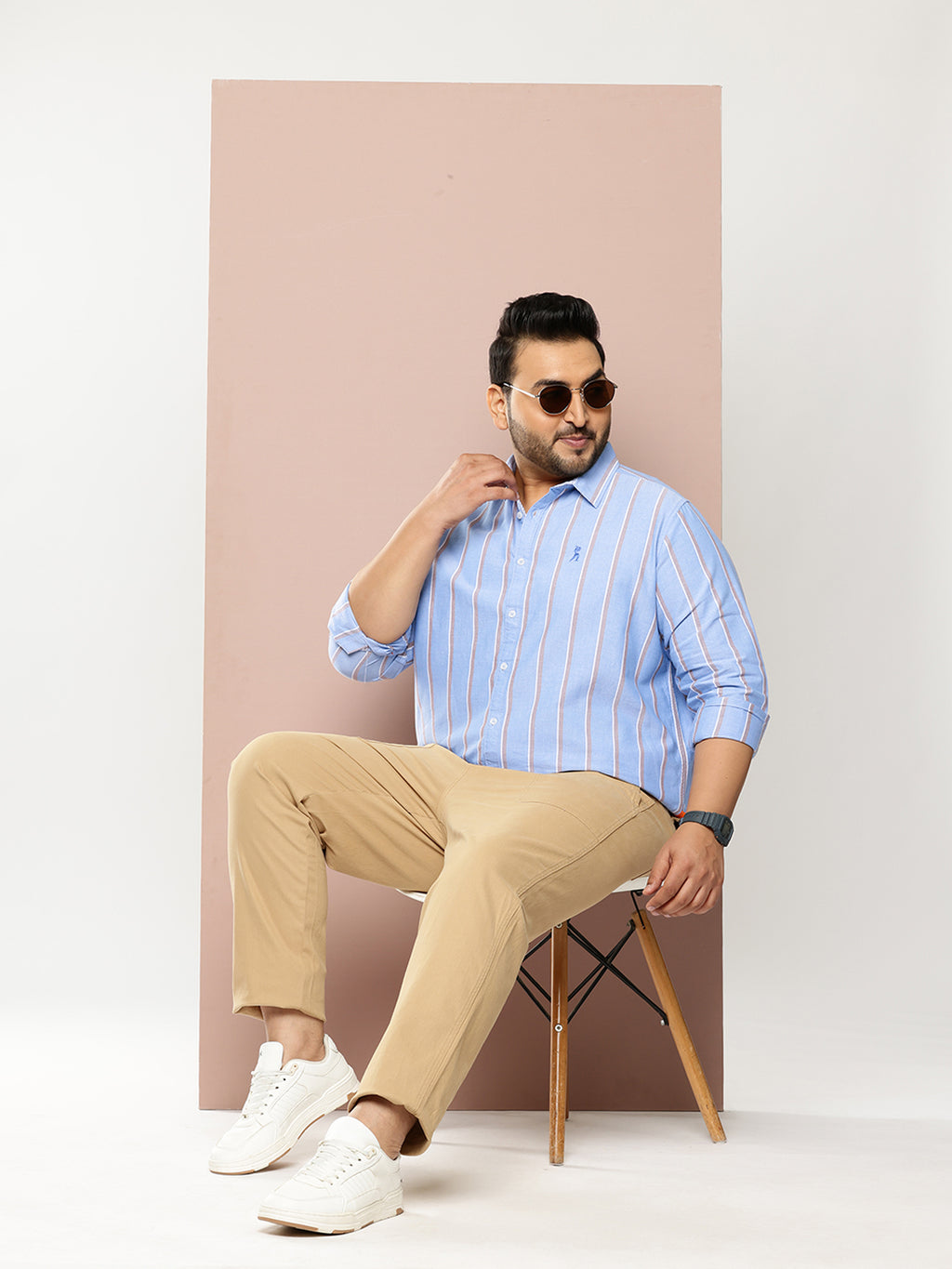 Thomas Scott Men Blue Plus Size Regular Fit Long Sleeves Spread Collar 100% Cotton Oxford Casual Shirt