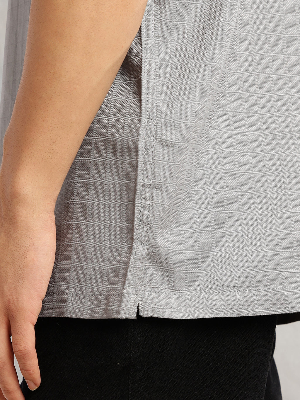 Thomas Scott Men Grey Oversized Fit Short Sleeves Cuban Collar Gingham Checks 100% Cotton Casual Shirt
