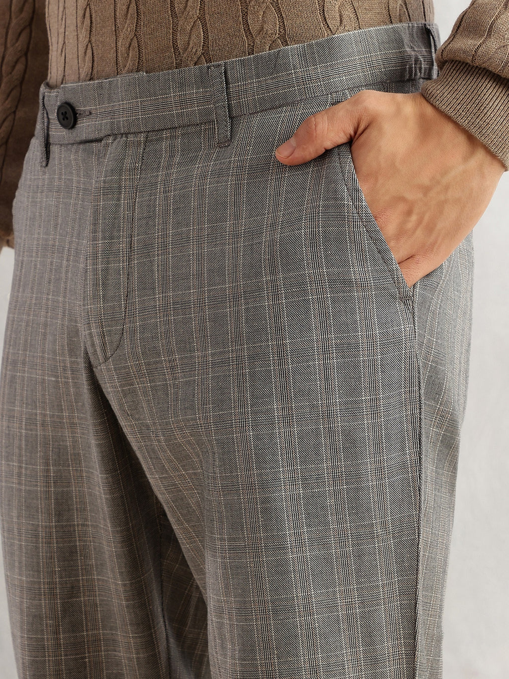 Thomas Scott Men Black Straight Fit Mid-Rise Checked Woven Regular Trouser