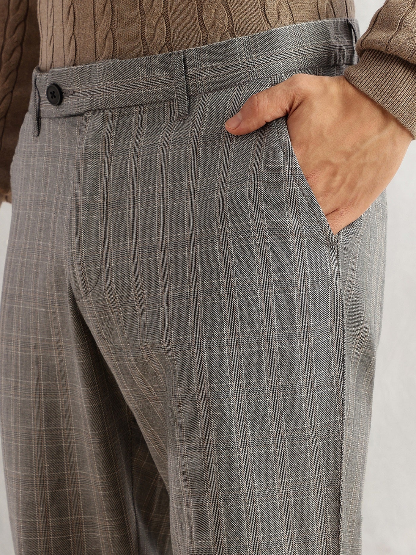 Thomas Scott Men Black Straight Fit Mid-Rise Checked Woven Regular Trouser