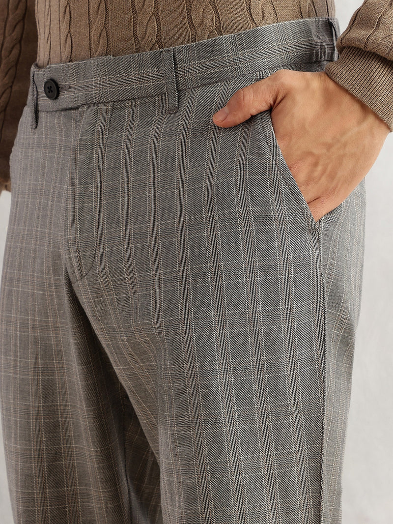 Thomas Scott Men Black Straight Fit Mid-Rise Checked Woven Regular Trouser