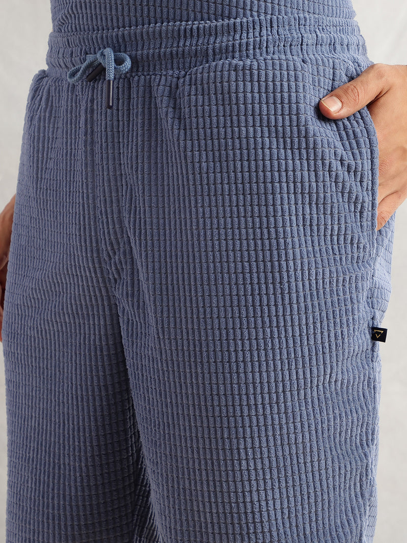 Thomas Scott Men Blue Cordery Checks Polyester Knitted Co-Ord Sets With Short Sleeves & Round Neck