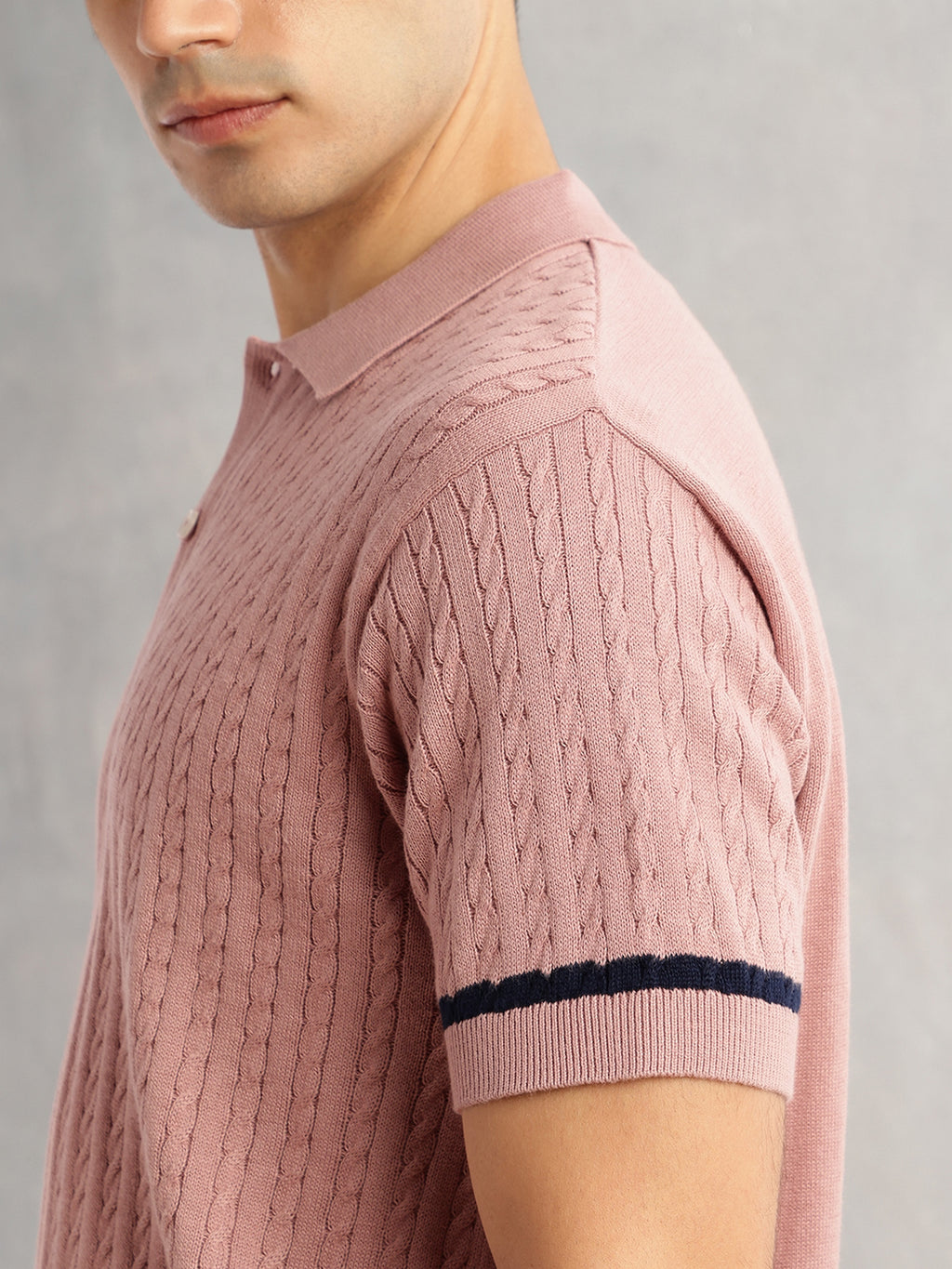 Thomas Scott Men Pink Regular Fit Short Sleeves Self Design 100% Cotton Polo Collar Knitted Tshirt
