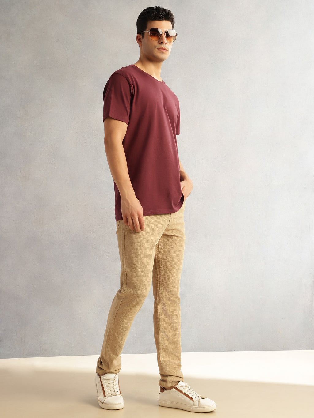 Thomas Scott Men Fawn Regular Fit Mid-Rise 5 Pockets Gabbar Corduroy Chinos Trouser