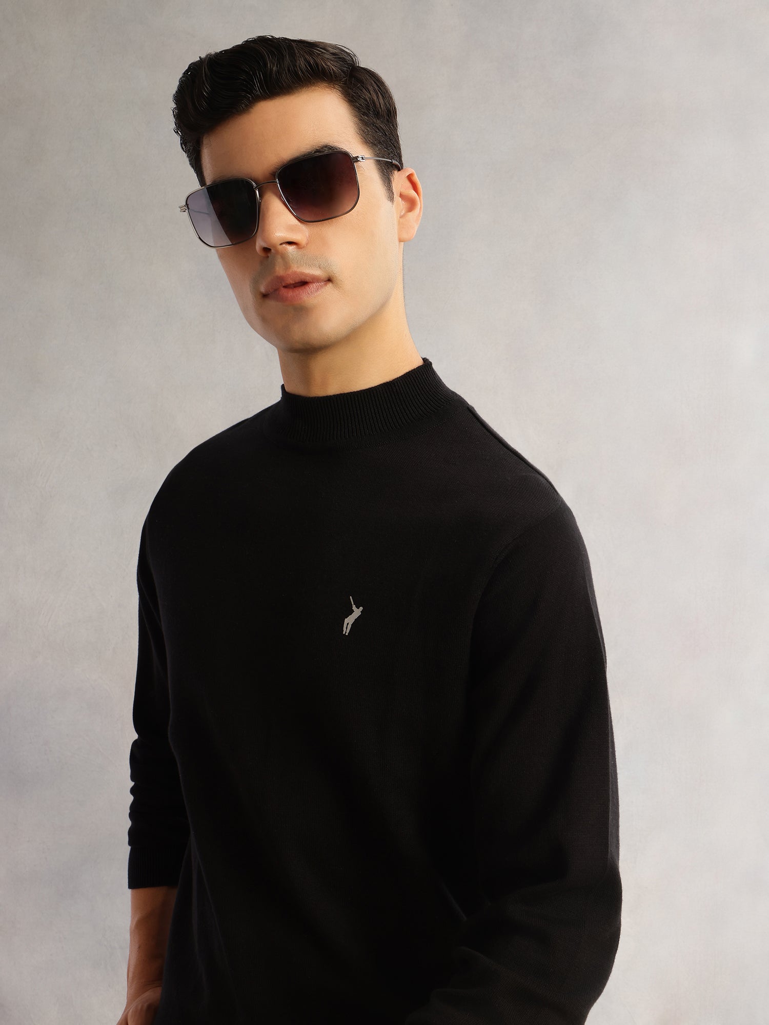 Thomas Scott Men Black Regular Fit Long Sleeves Turtle Neck 100% Cotton Solid Knitted Pullover Sweater