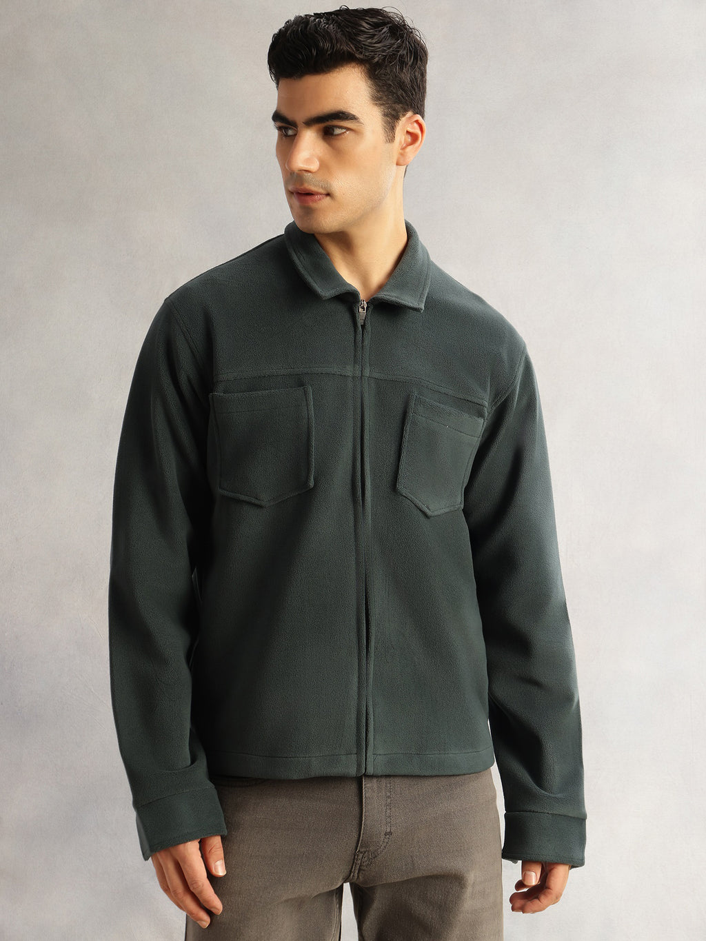 Thomas Scott Men Bottle Green Regular Fit Long Sleeves Self Design Polyester Knitted Open-Front Jacket