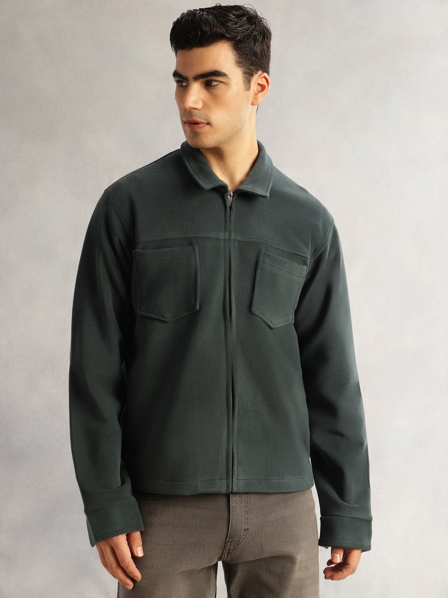 Thomas Scott Men Bottle Green Regular Fit Long Sleeves Self Design Polyester Knitted Open-Front Jacket