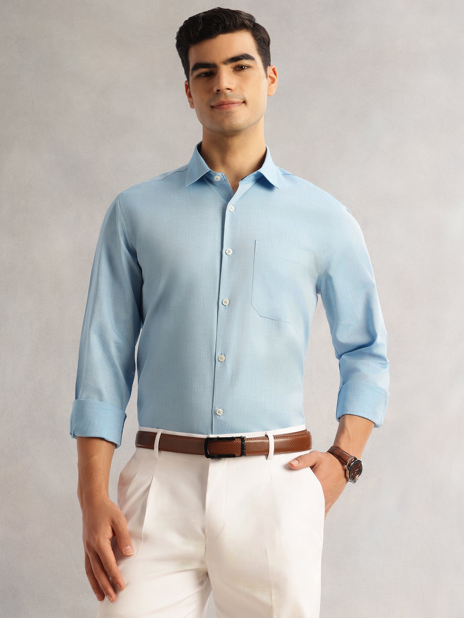 Thomas Scott Men Aqua Regular Fit Long Sleeves Cutaway Collar 100% Cotton Filafil Formal Shirt