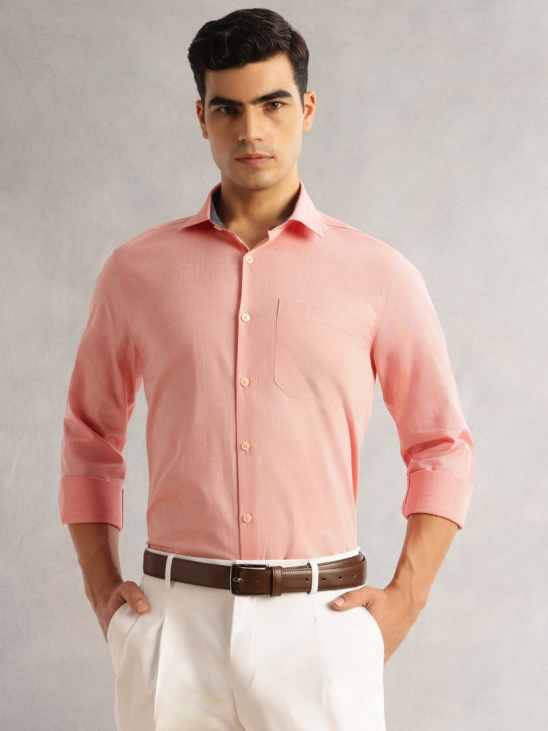 Thomas Scott Men Orange Regular Fit Long Sleeves Cutaway Collar 100% Cotton Filafil Formal Shirt