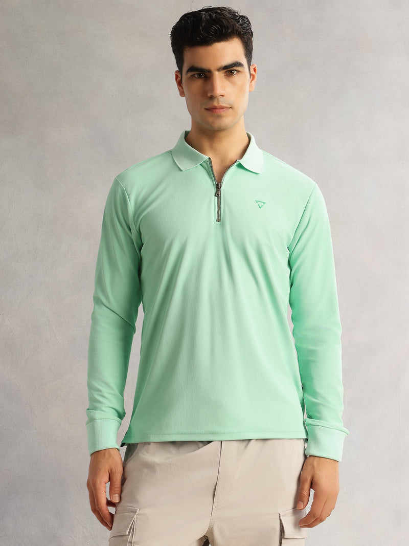 Thomas Scott Men Pista Regular Fit Long Sleeves Solid Polyester Knitted Polo Collar T-shirt