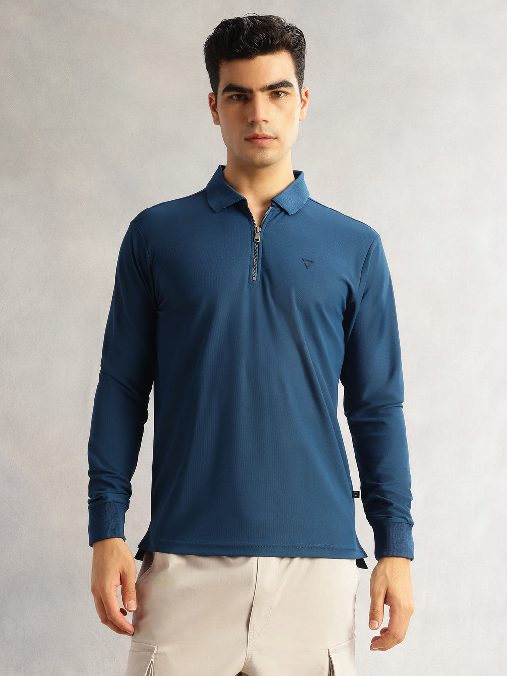 Thomas Scott Men Rama Blue Regular Fit Long Sleeves Solid Polyester Knitted Polo Collar T-shirt