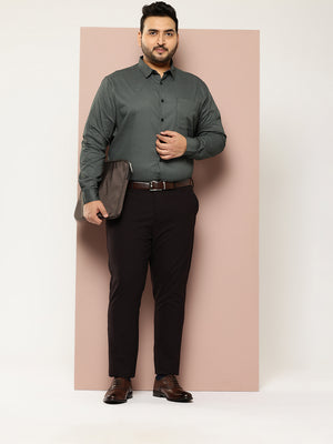 Green Plus Size Regular Fit Long Sleeves Cutaway Collar Geometric Printed 100% Cotton Satin Formal Shirt For Men