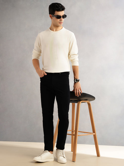 Thomas Scott Men Black Regular Fit Mid-Rise 5 Pockets Gabbar Corduroy Chinos Trouser