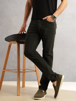 Thomas Scott Men Olive Regular Fit Mid-Rise 5 Pockets Gabbar Corduroy Chinos Trouser