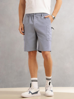 Thomas Scott Men Blue Relaxed Fit Mid-Rise Solid 100% Cotton Woven Cargo Shorts