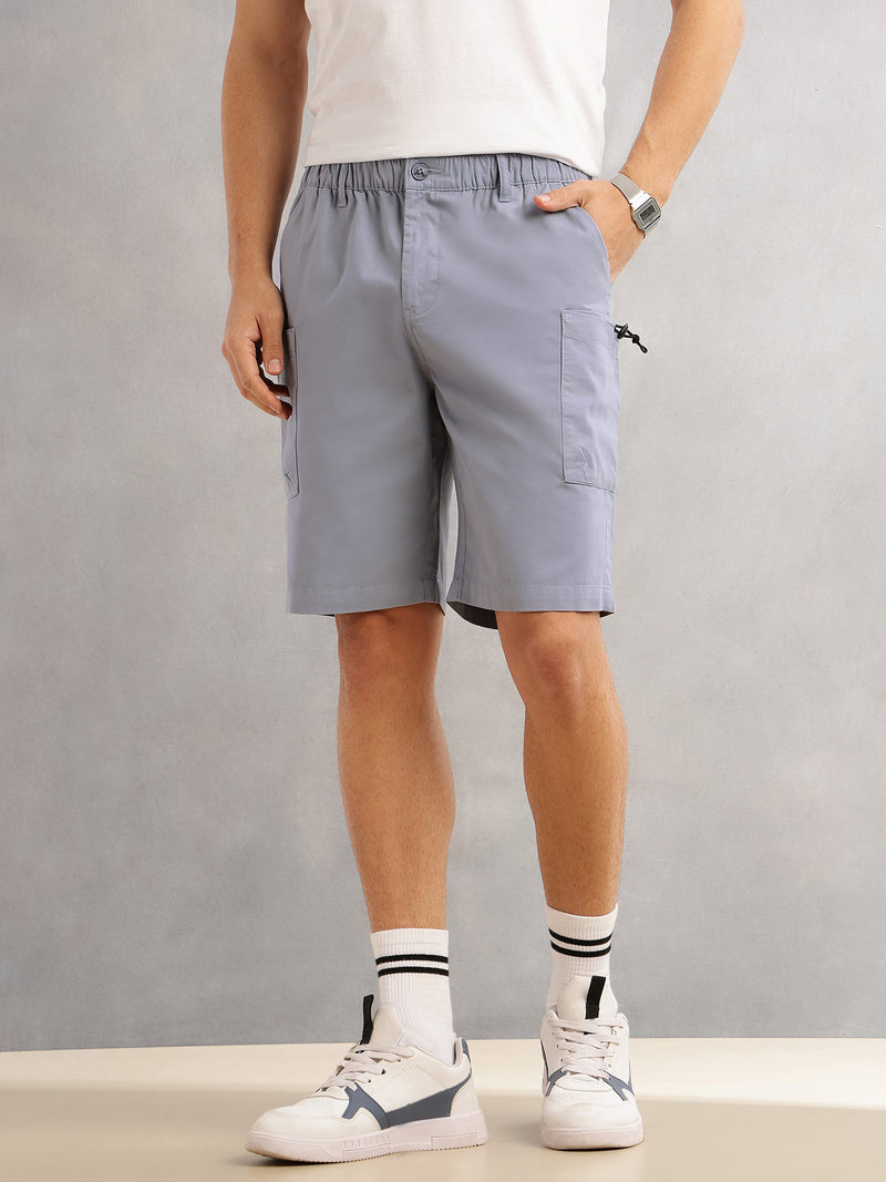 Thomas Scott Men Blue Relaxed Fit Mid-Rise Solid 100% Cotton Woven Cargo Shorts