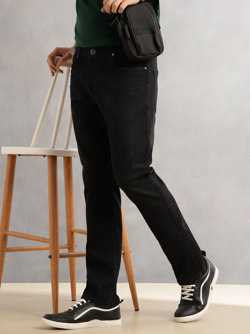 Thomas Scott Men Black Straight Fit Mid-Rise 5 Pockets No Fade Stretchable Jeans