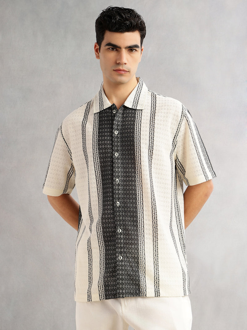 Thomas Scott Men Self Design Textured Regular Fit Semi-Sheer Casual Crochet Shirt