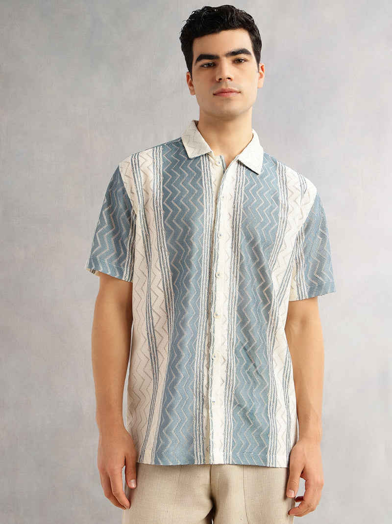 Thomas Scott Men Geometric Printed Regular Fit Semi-Sheer Casual Crochet Shirt