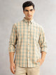 Thomas Scott Men Green Cricket Club Slim Fit Long Sleeves Button-Down Collar Graphic Checks Cotton Linen Casual Shirt