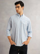 Thomas Scott Men Aqua Cricket Club Slim Fit Long Sleeves Button-Down Collar Gingham Checks 100% Cotton Casual Shirt