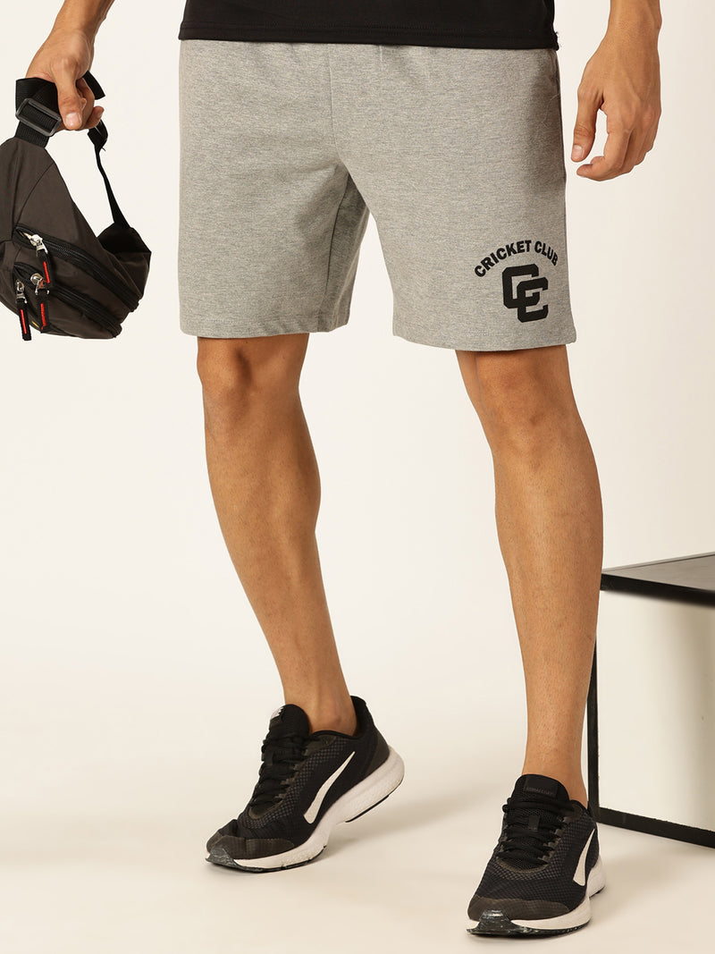 Thomas Scott Men Grey Melange Regular Fit Mid-Rise Solid 2 Pockets Knitted Shorts