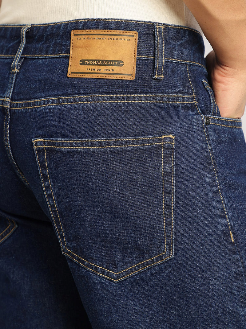 Thomas Scott Men Dark Blue Mid-Rise Baggy Fit No Fade Mildly Distressed 100% Cotton Non Stretchable Jeans