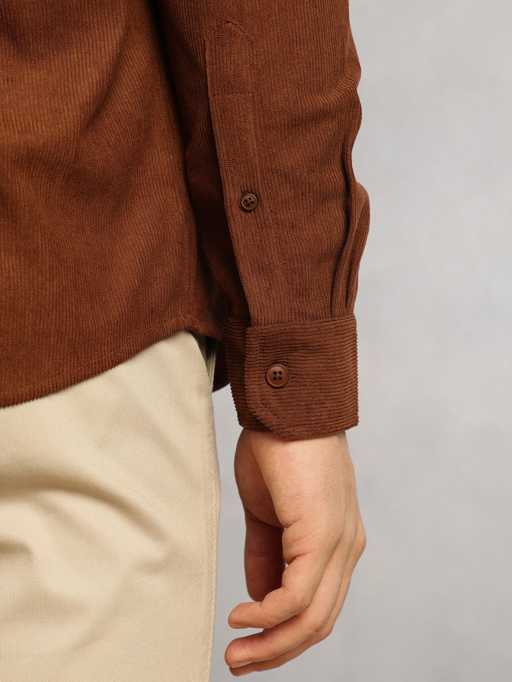 Thomas Scott Men Brown Slim Fit Long Sleeves Button-Down Collar Corduroy Shirt