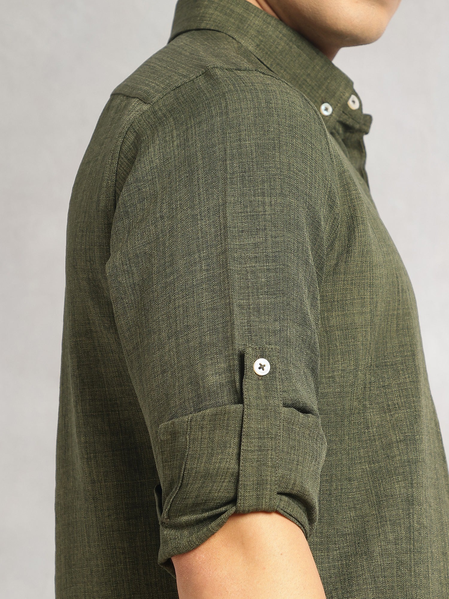Thomas Scott Men Forest Green Slim Fit Long Sleeves Button-Down Collar Polyester Casual Shirt