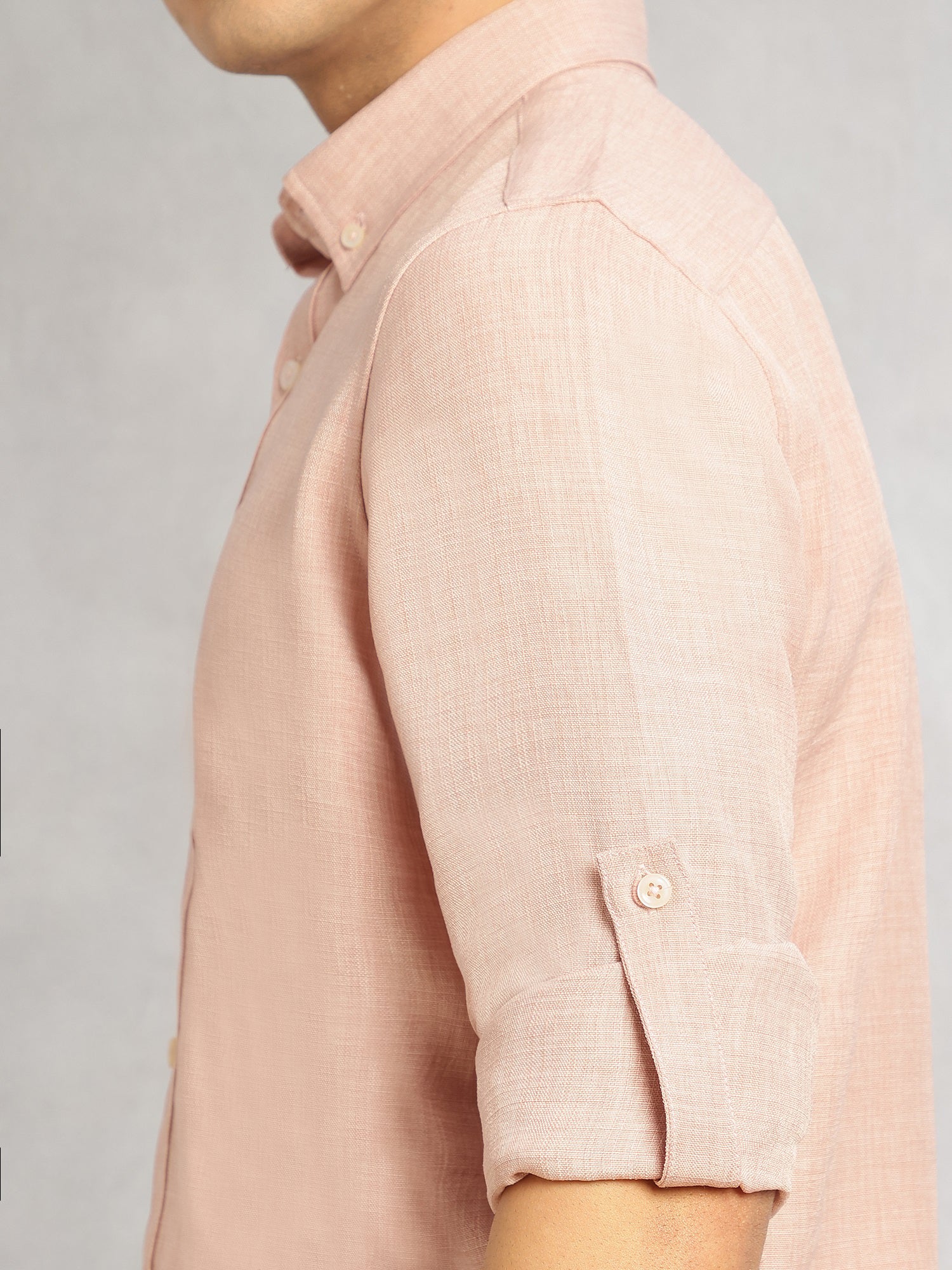 Thomas Scott Men Peach Slim Fit Long Sleeves Button-Down Collar Polyester Casual Shirt