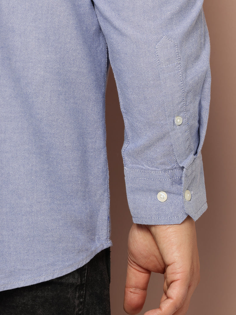 Thomas Scott Men Dark Blue Plus Size Regular Fit Long Sleeves Button-Down Collar Solid 100% Cotton Casual Shirt