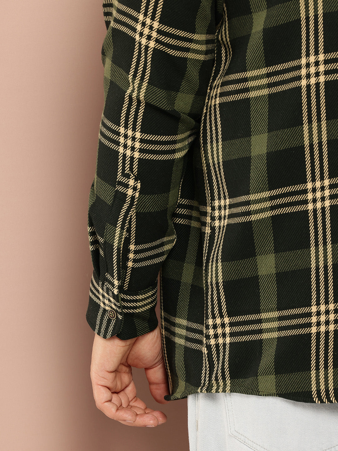 Thomas Scott Men Black Plus Size Regular Fit Long Sleeves Spread Collar Shepherd Checks 100% Cotton Casual Shirt