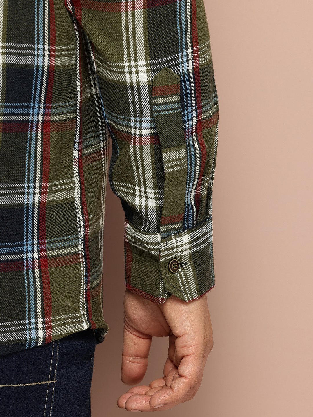 Thomas Scott Men Green Plus Size Regular Fit Long Sleeves Spread Collar Shepherd Checks 100% Cotton Casual Shirt