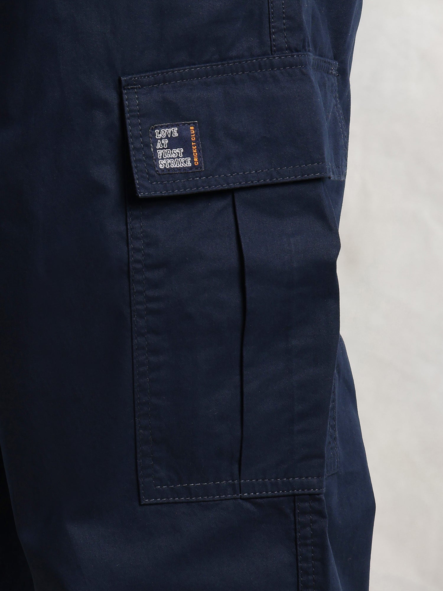 Thomas Scott Men Navy Cricket Club Collection Cargo Fit Mid Rise Solid 100% Cotton Woven Joggers