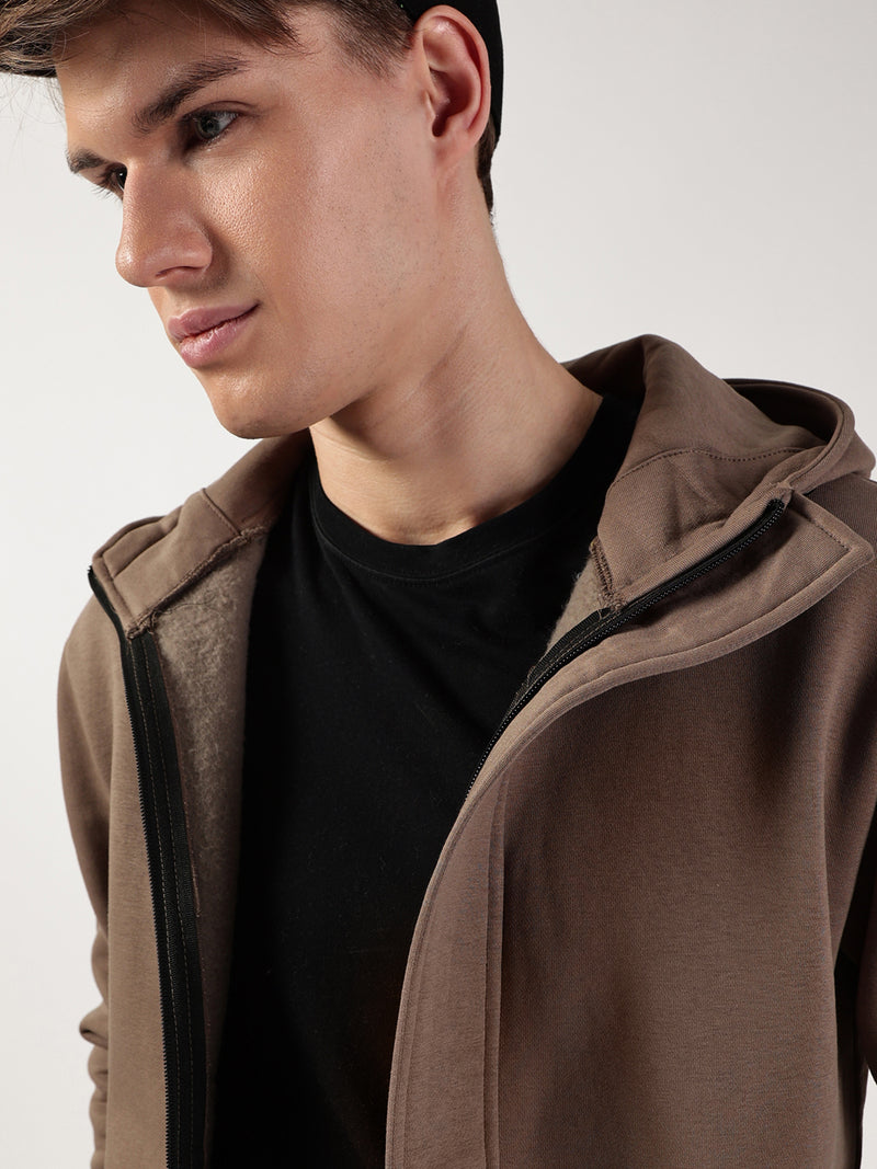 Thomas Scott Men Brown Regular Fit Long Sleeves Solid Open Front Hooded Jacket