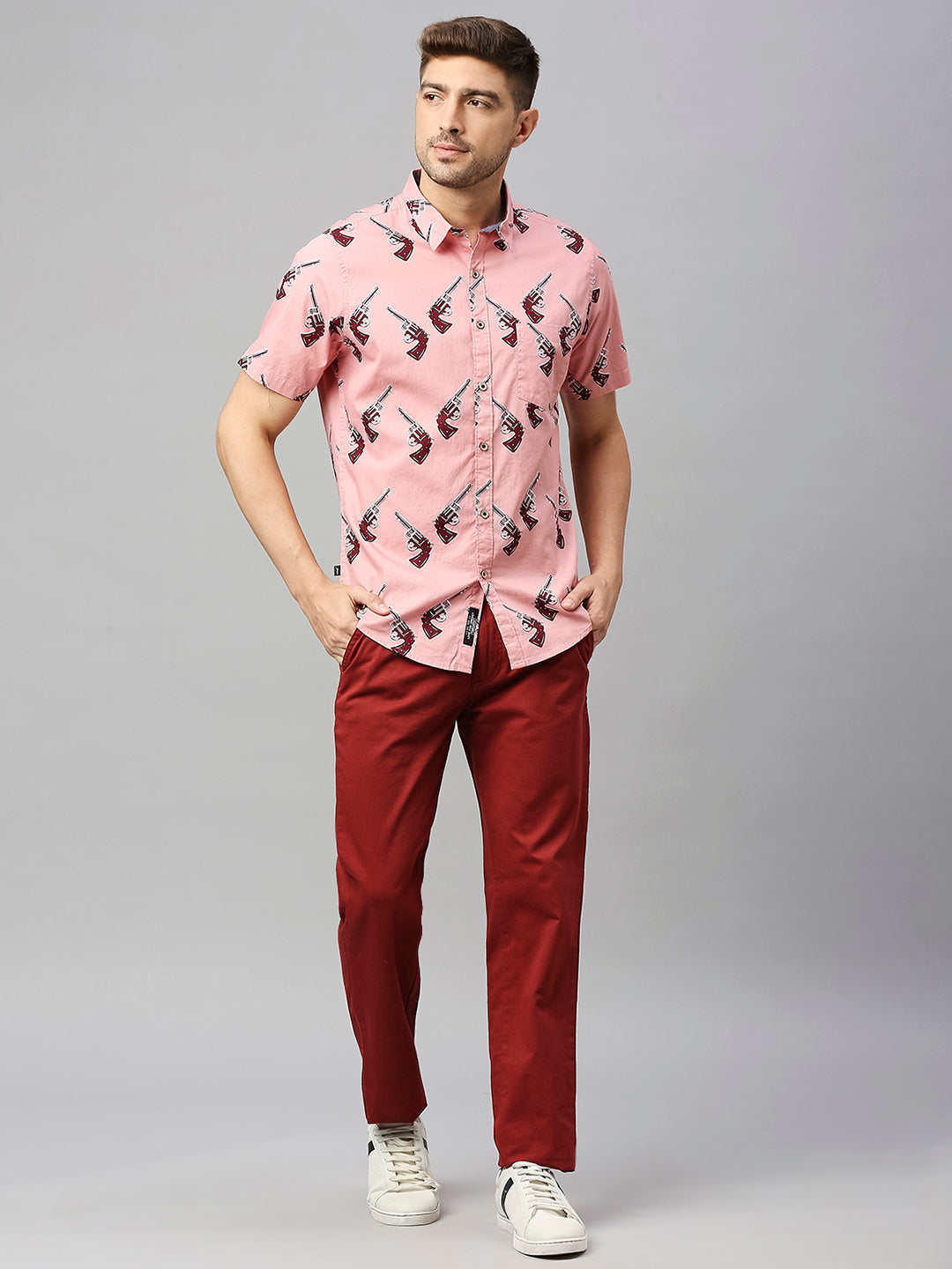 Thomas Scott Men Pink Cricket Club Collection Slim Fit Conversational Print Shirt
