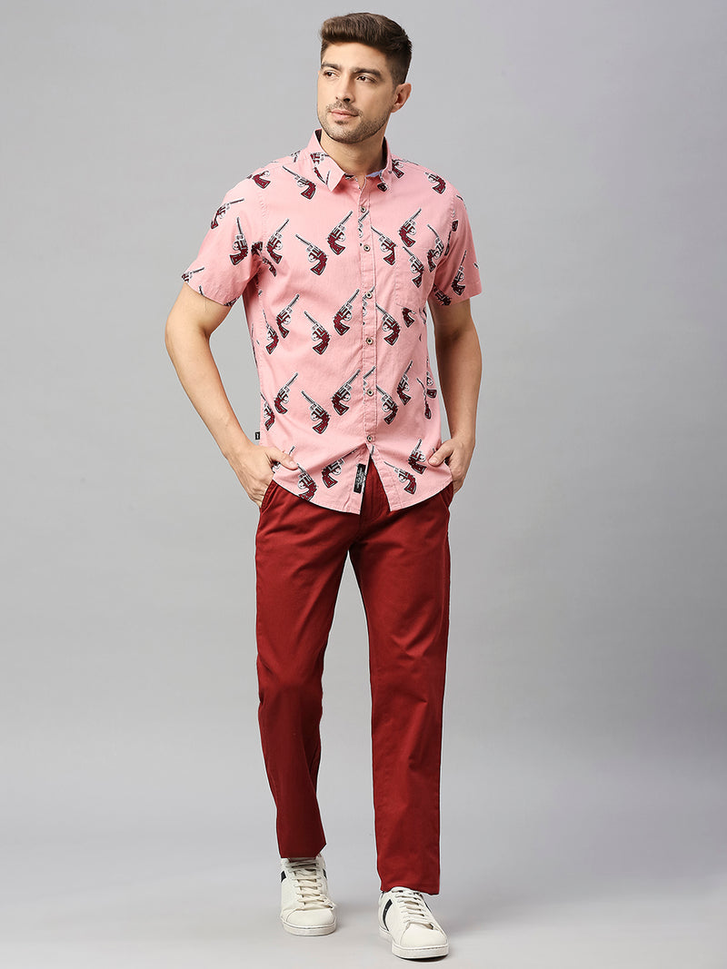 Thomas Scott Men Pink Cricket Club Collection Slim Fit Conversational Print Shirt