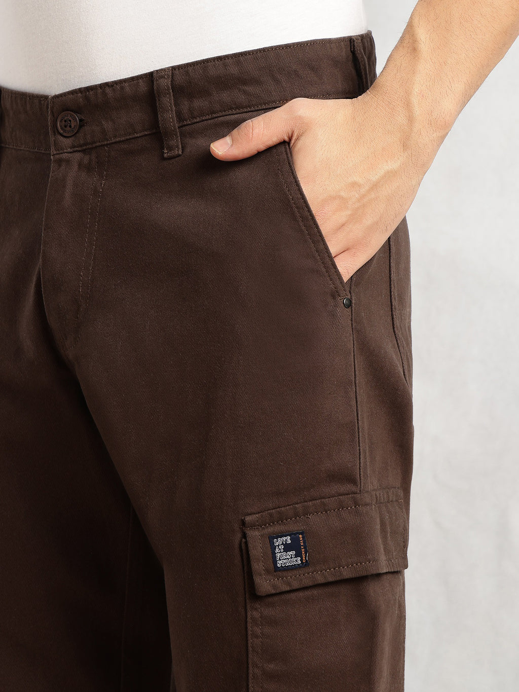 Thomas Scott Men Brown Cricket Club Collection Straight Fit Mid-Rise 100% Cotton Woven Cargo Trouser