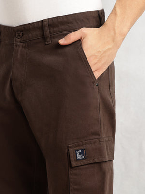 Thomas Scott Men Brown Cricket Club Collection Straight Fit Mid-Rise 100% Cotton Woven Cargo Trouser