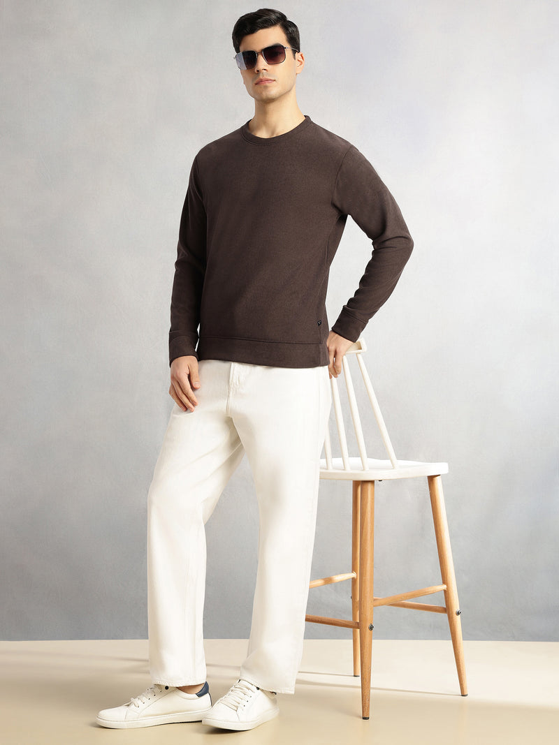 Thomas Scott Men Brown Regular Fit Long Sleeves Round Neck Solid Polyester Pullover Sweatshirt