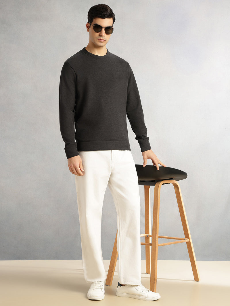 Thomas Scott Men Grey Regular Fit Long Sleeves Round Neck Solid Polyester Pullover Sweatshirt