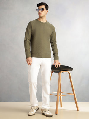 Thomas Scott Men Olive Regular Fit Long Sleeves Round Neck Solid Polyester Pullover Sweatshirt