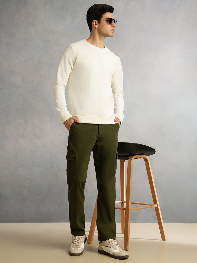 Thomas Scott Men White Regular Fit Long Sleeves Round Neck Solid Polyester Pullover Sweatshirt
