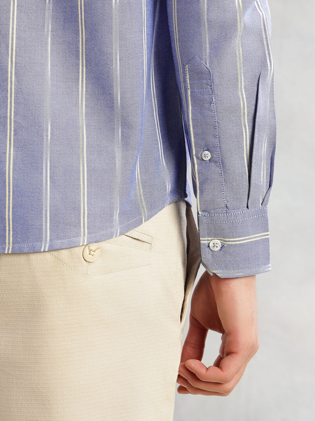 Thomas Scott Men Blue Cricket Club Collection Slim Fit Long Sleeves Button Down Collar Vertical Stripes Oxford Casual Shirt
